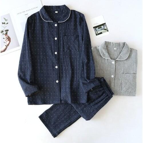 Spring Pajamas for Women Long Sleeve Lapel Lounge Wear Cotton Polka Dot Sleepwear 2 Piece Set Plus Size Night Wear Home Clothes