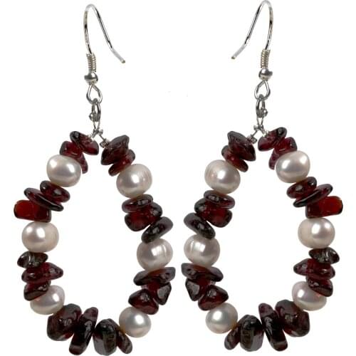 Yacq Garnet Pearl 925 Sterling Silver Drop Dangle Earrings Handmade Custom Jewelry Valentines Day Gifts for Women Her Mom Girls