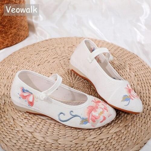 Veowalk Jacquard Embroidered Women Ballet Flats Ladies Comfortable Pointed Toe Flat Shoes for Elegant Ladies Non-slip Bottoms