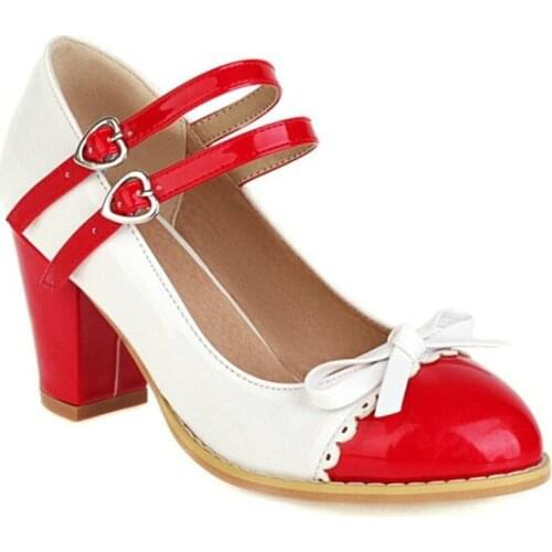 5 Colours Ankle Strap High Heels Shoes Women Leather Lolita Shoes Thick Heel Women Pumps