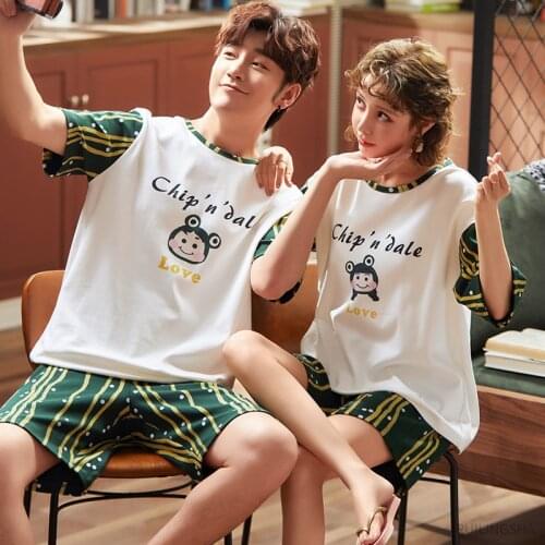 Womens Pajamas Summer Cotton Pijama Sets O-Neck Sleepwear Cute Pijamas Mujer Pyjamas Femme Homewear Large Size Night Dress Men