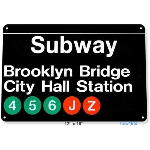 Metal tin Sign 8x12 inches TIN Sign Subway Brooklyn Bridge City Hall Station Metal New York