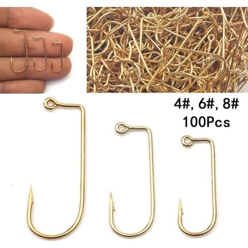 100PCS Hook Golden Jig Barbed 90 Degree Right DIY Upside Down Accessories Pesca Iscas Fish Tackle Tool Accessories