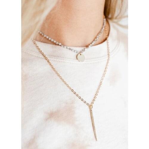 2020 Fashion Multilevel New Needle-shaped Geometry Pendant Necklaces For Women Female Color Stone Sequins Necklace Jewelry Gift