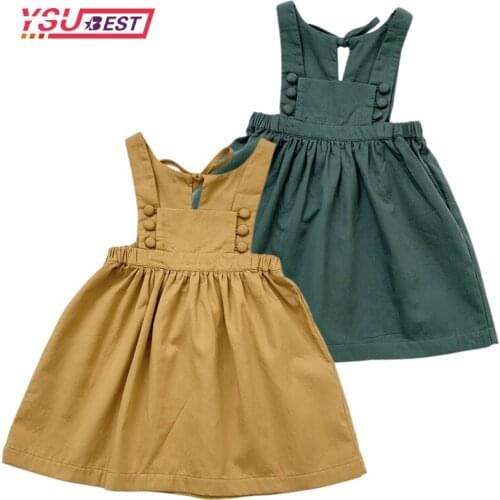 2021 Baby Autumn Clothing Toddler Kids Dress Baby Girls Party Strap Suspender Gown Solid Overalls Dresses Cotton Outfits