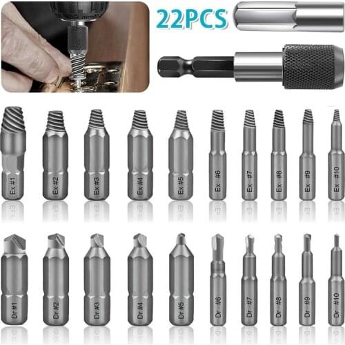 22pcs Damaged Screw Extractor Drill Bit Set Easily Take Out Broken Screw,Bolt Remover Stripped Screws Extractor Demolition Tools