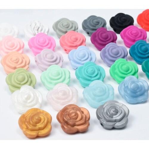 30 PCS 3 Colors 21MM Double Face Silicone Flower Beads Rose Teething Charm Teether Baby HOT Sale Necklace Soft Chewable Gift Toy