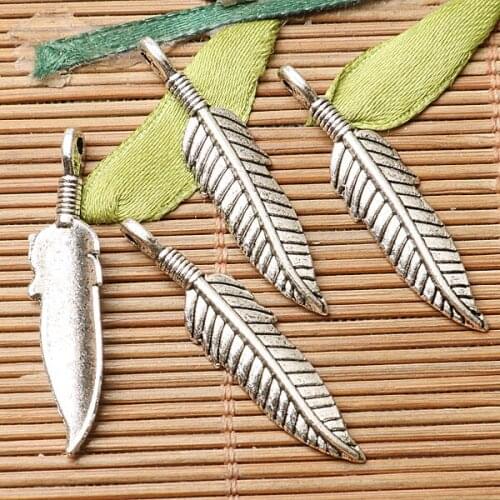 30pcs dark silver color feather design charms EF2788
