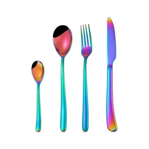 4Pcs/Set Stainless Steel Dinnerware Set Black Rainbow Rose Gold Cutlery Dinner Western Tableware Kitchen Accessories