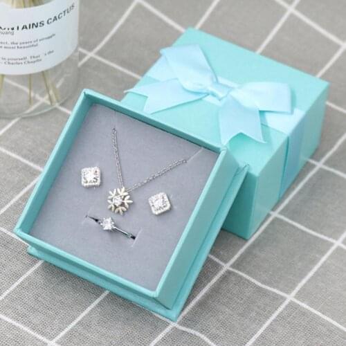80% HOT SALES!!!Square Solid Color Bow Design Ring Necklace Earrings Jewelry Storage Box Case