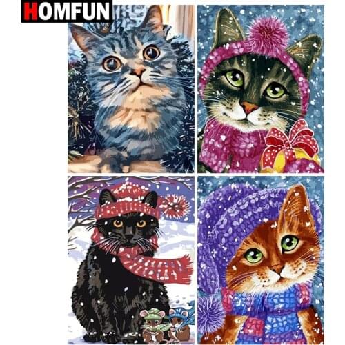 HOMFUN Full Square/Round Drill 5D DIY Diamond Painting "Scarf winter cat " 3D Embroidery Cross Stitch 5D Home Decor Gift