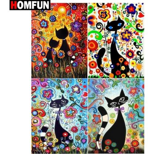 HOMFUN 5D Diamond "Cat flower cartoon" Diamond Embroidery Full Round/ Square Diy Diamond Painting Cross Stitch Home Decor
