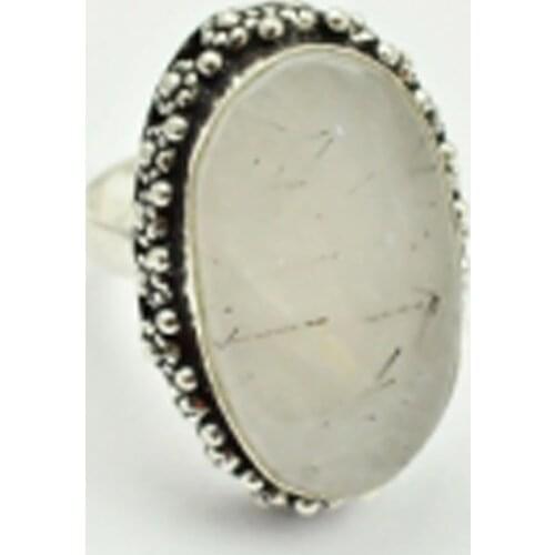 Black Rutiles Ring Silver Overlay over Copper , Size: 8.5, R2726