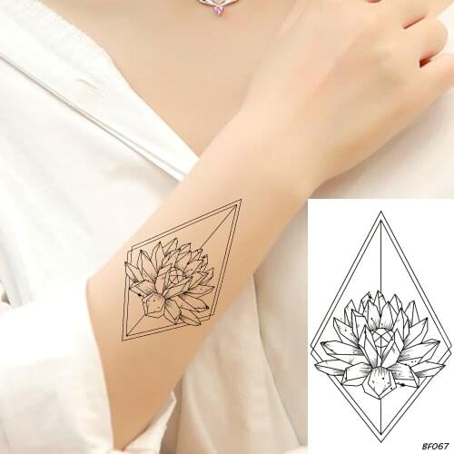 VANKIRS Black Temporary Tattoo Stickers Women Geometric Lotus Water Transfer Tatoos Girls Body Arm Flower Fake Tattoo Supplies