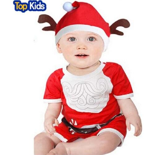 CR051 hot sale baby jumpsuits with chirstmas hat baby clothes grandfather frost new year clothes for girls new arrival