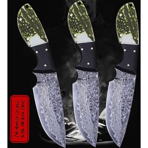 Damascus Outdoor straight knife Hand forged Jungle Hunting knife Duck Tip Sharp Defensive Tactical Knife collection gift knife