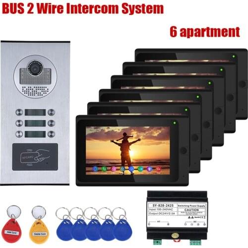 Remote APP Control Wifi 7 Inch BUS 2 Wire Video Doorbell Intercom Systems Kit for Home 6 Units Apartment Night Vision Door Phone