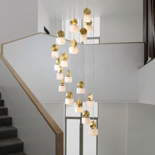 Stairs marble long chandelier modern minimalist villa atmosphere living room loft duplex building all copper chandelier