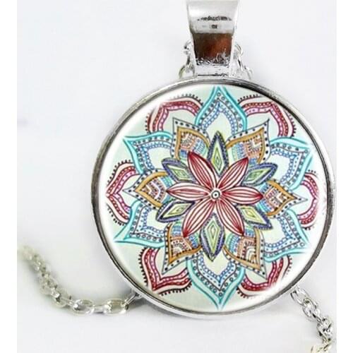Gem dome glass rhinestone necklaces jewelry mandala flower pendant & necklace henna yaga necklace om symbol buddhism zen 3 color