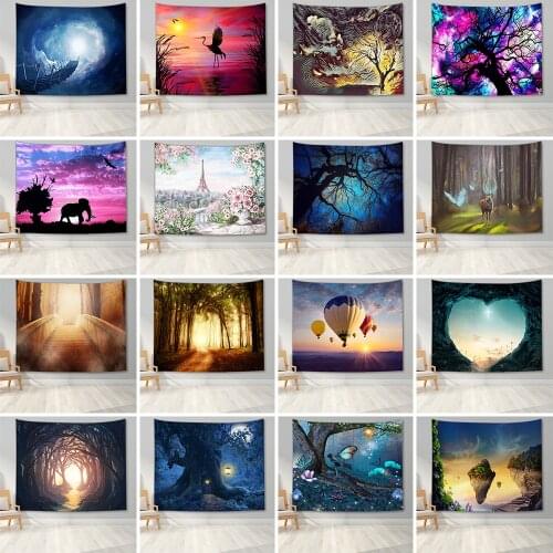 Natural Landscape Printed Tapestry Wallcovering Forest Tapestry Wall Hanging Polyester Fabric Decorative Fantasy Tapestry