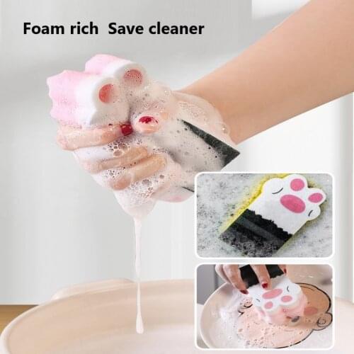Household Cat Claw Sponge Magic Sponge Cleaner Wipe Cleaning Brush Thicken Decontamination Kitchen Scouring Pad Brush Block Foam