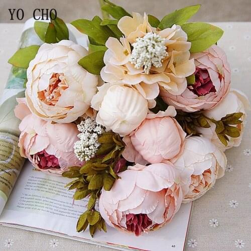 YO CHO 13 Branches Big Peonies Flower Silk Artificial Bouquet Wedding Bridal Accessories DIY Fake Peony Flowers Home Table Decor