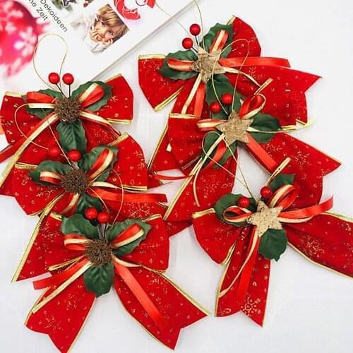 Small Bow Christmas Tree Decoration Handmade Gift Bowknot New Year Ribbons Party Home Craft Linen Plaid Gift Ribbon DIY Hanging