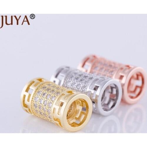 DIY Jewelry Accessories Long Bead Findings 13mm Big Hole Hollow Copper Rhinestone Gold Spacer Beads For Bracelet Making