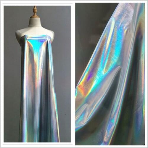Good Silver Rainbow Shining Mirror TPU Leather Fabric Stretch PU Artificial Leather Sewing Material for Pants DIY clothing/dress