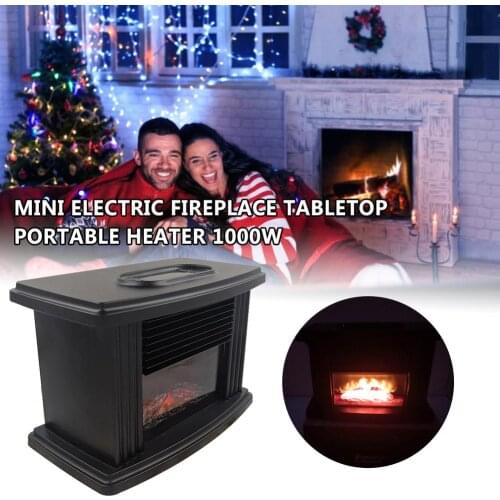 Mini Electric Fireplace Tabletop Portable Heater 1000w Ferrous Metal Frame Indoor Space Heater For Home Office Car Accessories