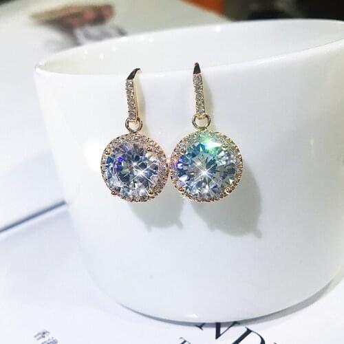Solid 18K Yellow White Gold 1Ctw 6.5mm DF Color Halo Moissanite Drop Earrings Wedding Earrings Birthday Gift For Women