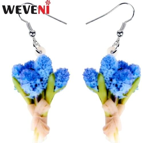 WEVENI Original Acrylic Hyacinth Flower Posy Bouquet Earrings Drop Dangle Wedding Gift Plant Jewelry For Women Girl Gift Charms
