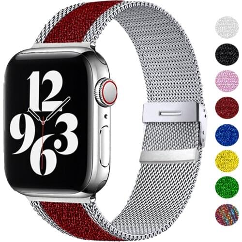 Shiny Strap For Apple watch band 40mm 44mm 38mm 42mm 40 44 mm Soft Elastic Nylon+milanese bracelet iWatch serie 3 4 5 6 se band