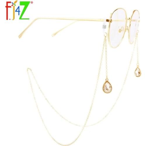 F.J4Z Hot Glasses Tie Straps Gold Color Waterdrop Stone Sun glasses Chain For Women Fashion Glasses Lanyard Holder Accessories
