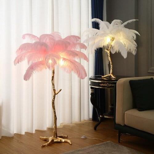 Nordic Luxury Ostrich Feather Floor Lamp Resin Brass Gold Modern Standing Lamp for Living Room Villa Tripot Decorative Lighting