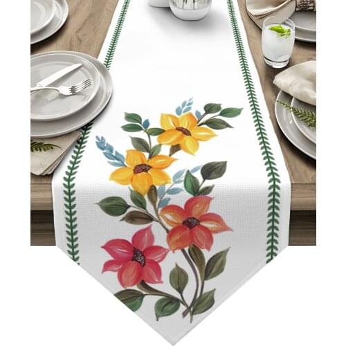 Plant Leaves Clematis Flower Table Runners for Wedding Party Decoration Coffee Table Decor Modern Table Runner