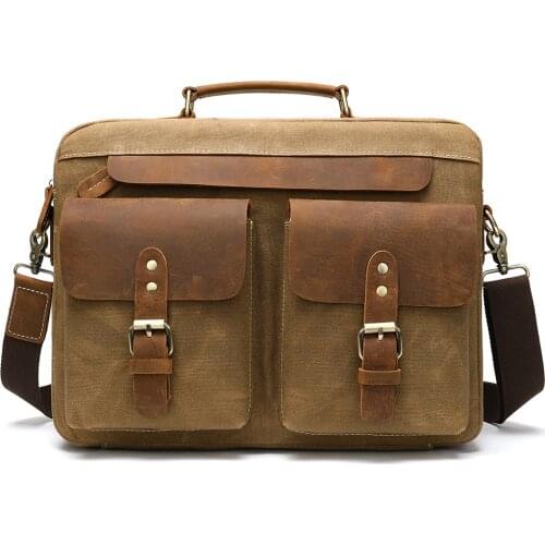 Mens 14 Briefcase Bag Crazy Horse Leather Simple Handbags High Quality Shoulder Bags Fashion Business Retro Inch Laptop Bag Men