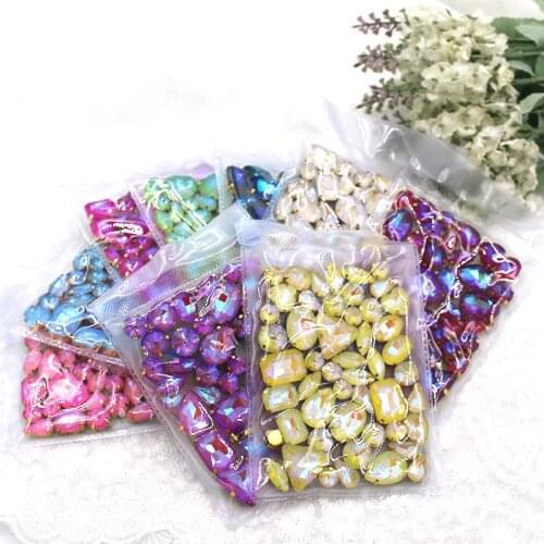 Wedding Decoration 50pcs/bag Mixed AB Mocha Fluorescence Glass Crystal Stone Silver Claw Rhinestone Sew on Clothes / Bags /Shoe