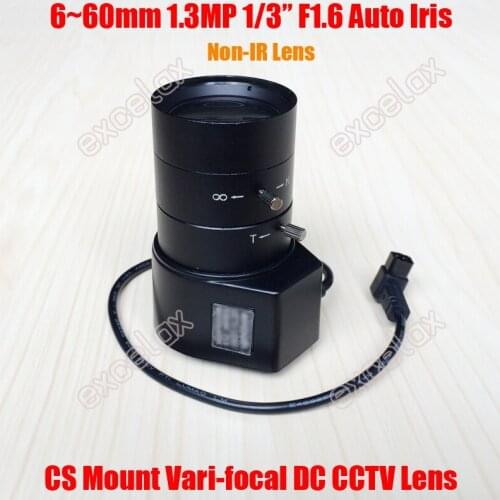 1.3MP 1/3" 6-60mm F1.6 CS DC Auto Iris Varifocal CCTV Lens for 720P 960P 1.3 Megapixel Analog IP Box Body Camera by Excelax