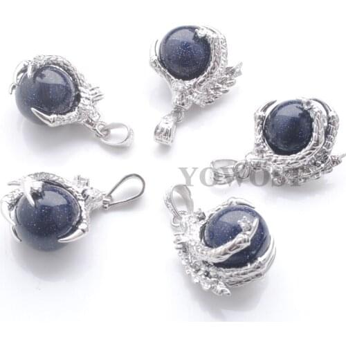 Wholesale 5Pcs/Lot Pendants Jewelry For Men Women Totem Dragon Claw Stone Bead Blue Sand Ball Charm Jewellery QN3114