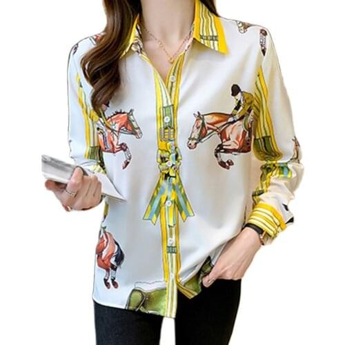 New chic France style Womens Blouses elegant ladies print shirts 2021 Spring Autumn Long Sleeve Shirts Tops Blusas Mujer