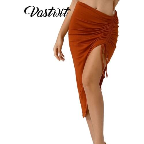 Drawstring ruched women pencil midi skirt slit high waist elegant bodycon sexy streetwear party club skirts