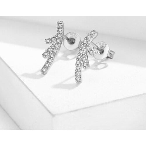 LVE37 Cute 925 Silver Jewelry Stud Earrings For Women Shape AAA Zircon Antlers Silver Earrings