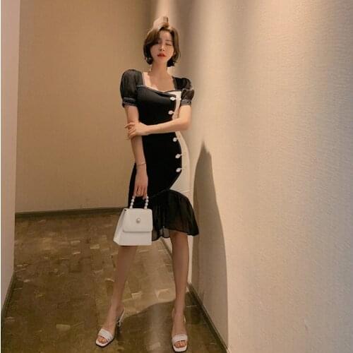 New arrival fashion party bodycon dress women elegant summer chinese style temperament OL chiffon black white mermaid dress