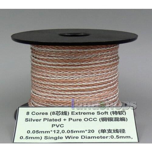 1m Clear 8 Cores PVC Extreme Soft Silver + OCC Mixed Signal Earphone Cable Wire 0.05mm*12 0.05mm*20 LN005634