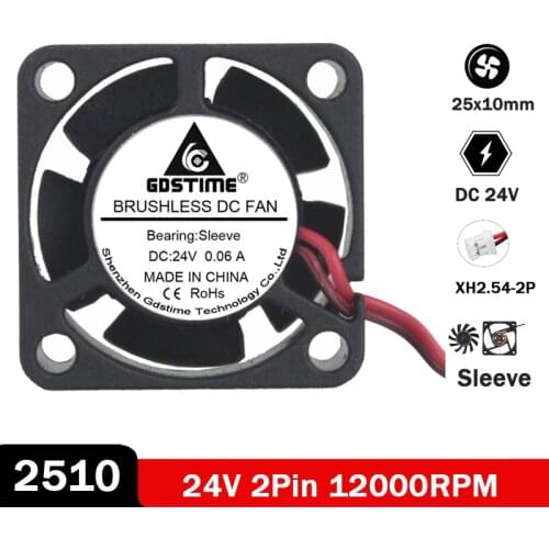 1pcs Gdstime Mini 25MM 25mm x 25mm x 10mm 24V 2Pin Brushless DC Cooler Cooling Fan