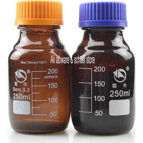 1pcs lab 100ml to 2000ml brown glass thread mouth reagent bottle umber screw graduated seal sample bottle for experiment