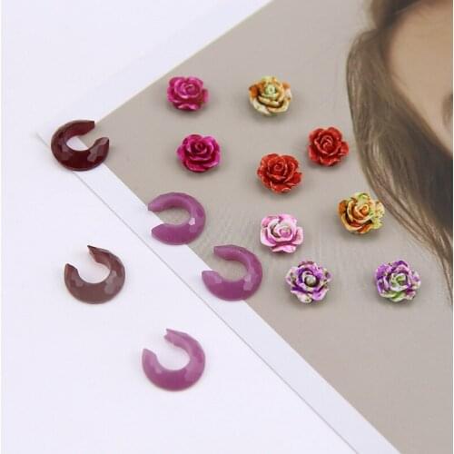 10pcs korean style Fresh And Elegant Flowers Earrings C Resin Patch Trendy Earrings For Women&Girl Material Jewelry Accessories