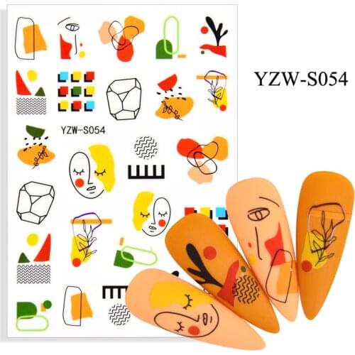 3D Stickers for Nails Line Face Trees Graffiti Design Nail Foil Decal Sliders Stickers for Manicure Fashion Nail Art Decoration
