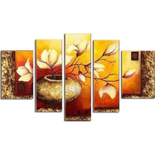 5 Piece 100% Handmae Wall Art No Frame Abstract Acrylic Flower Picture Oil Painting On Canvas For Home Modern Decoration